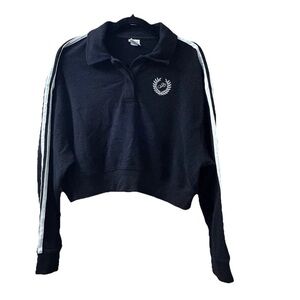 Victoria’s Secret PINK Fleece Cropped Polo Sweatshirt Black Large EUC